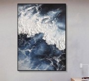 纹理海浪墙艺术大型蓝色大海画海景带框 大芬村油画02
