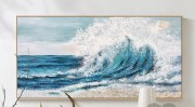 纹理海浪墙艺术大型蓝色大海画海景带框 大芬村油画01