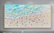 框架蓝色海滩抽象画夏季海堤艺术大型海滩风景画纹理冲浪 大芬村油画