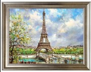 大芬村油画 欧式油画手绘玄关画 壁炉有框画装饰画 简欧风景画 巴黎铁塔