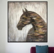 抽象棕色和米色马画大型抽象动物画动物艺术画布丙烯画定制