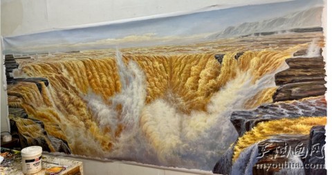 手绘油画黄河  作品照片  大芬村油画  定制油画