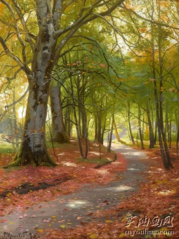 树林中阳光明媚的秋日 (P.Mönsted, Sonniger Herbsttag im Wald) 佩德·蒙斯特 大芬村油画